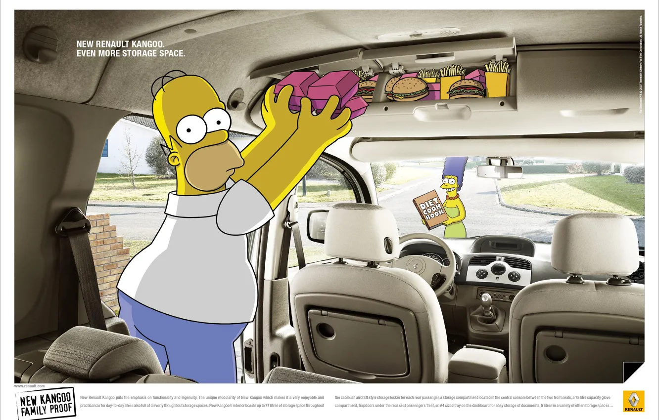 Photo wallpaper auto, The simpsons, advertising, Renault, Homer, fast food, Marge