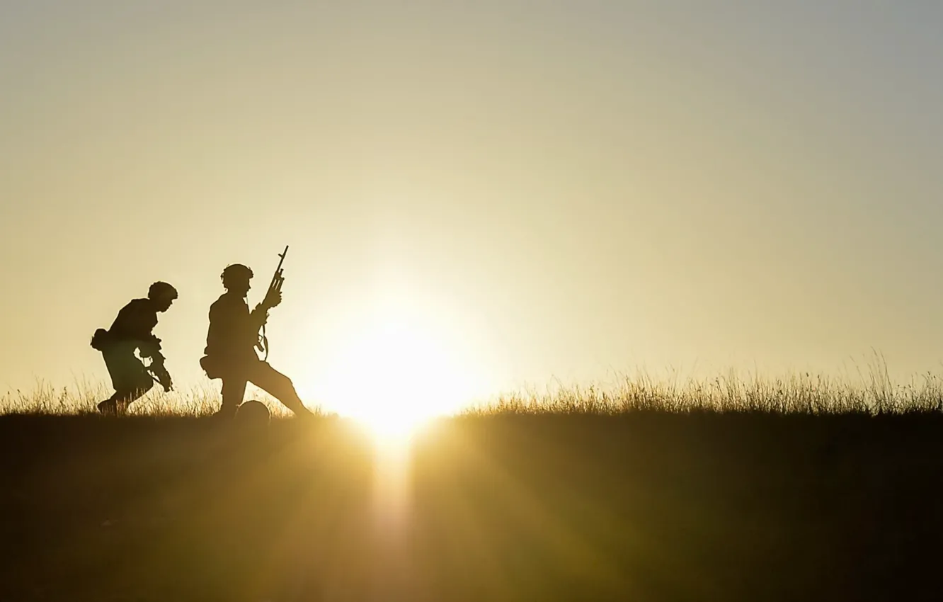 Photo wallpaper weapons, silhouette, soldiers