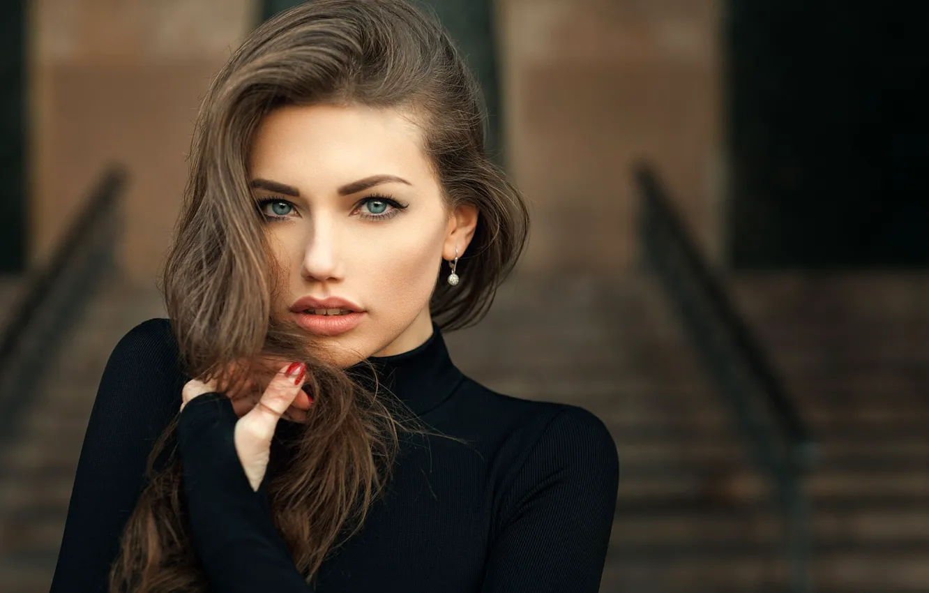 Photo wallpaper look, pose, background, model, portrait, makeup, hairstyle, brown hair