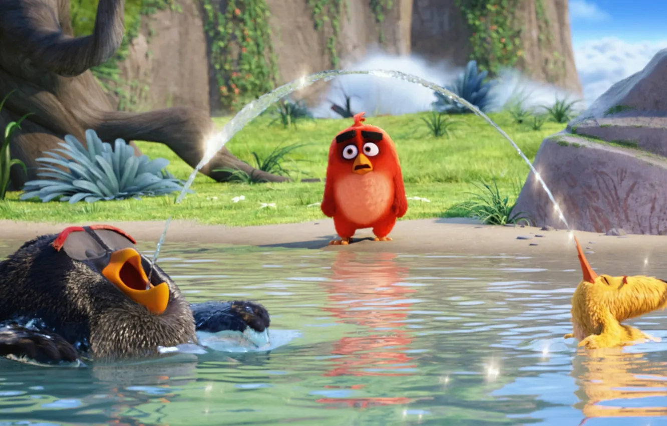 Photo wallpaper cinema, red, bird, lake, school, movie, film, animated film