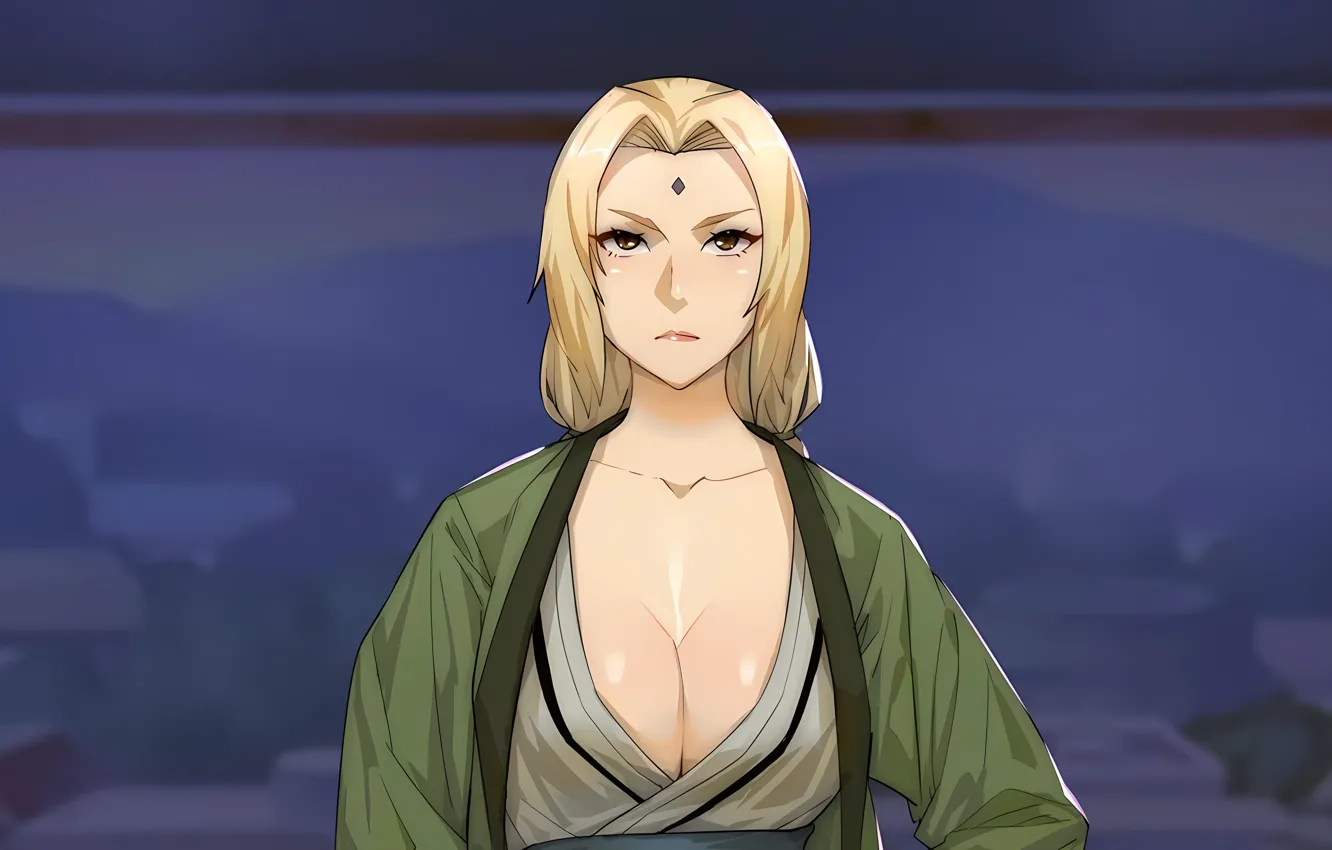 Photo wallpaper girl, sexy, cleavage, Naruto, long hair, dress, brown eyes, boobs