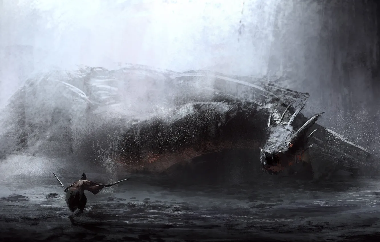 Photo wallpaper weapons, dragon, people, art