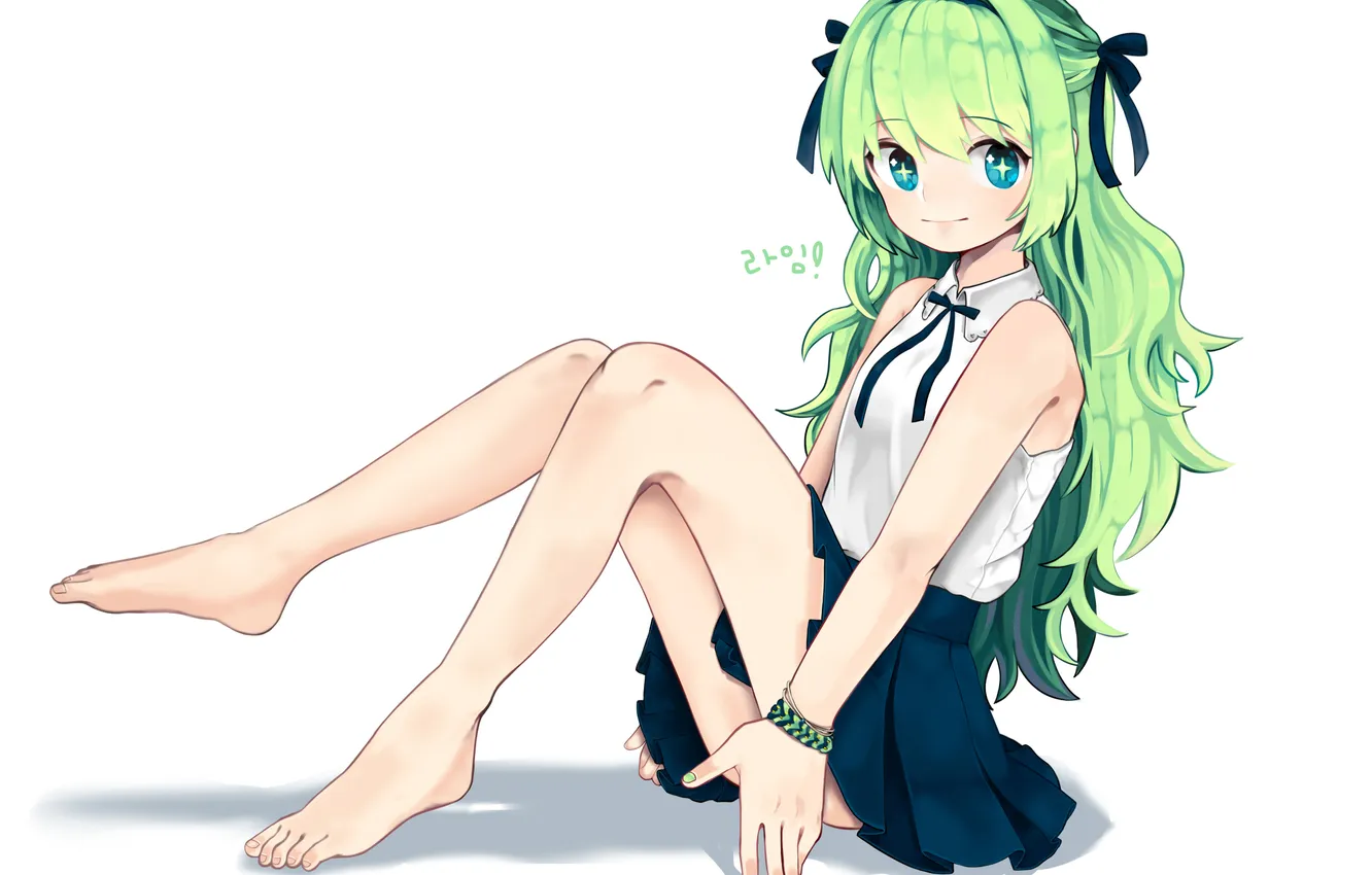 Photo wallpaper look, girl, smile, feet, bracelet, sitting, art, Grand Chase