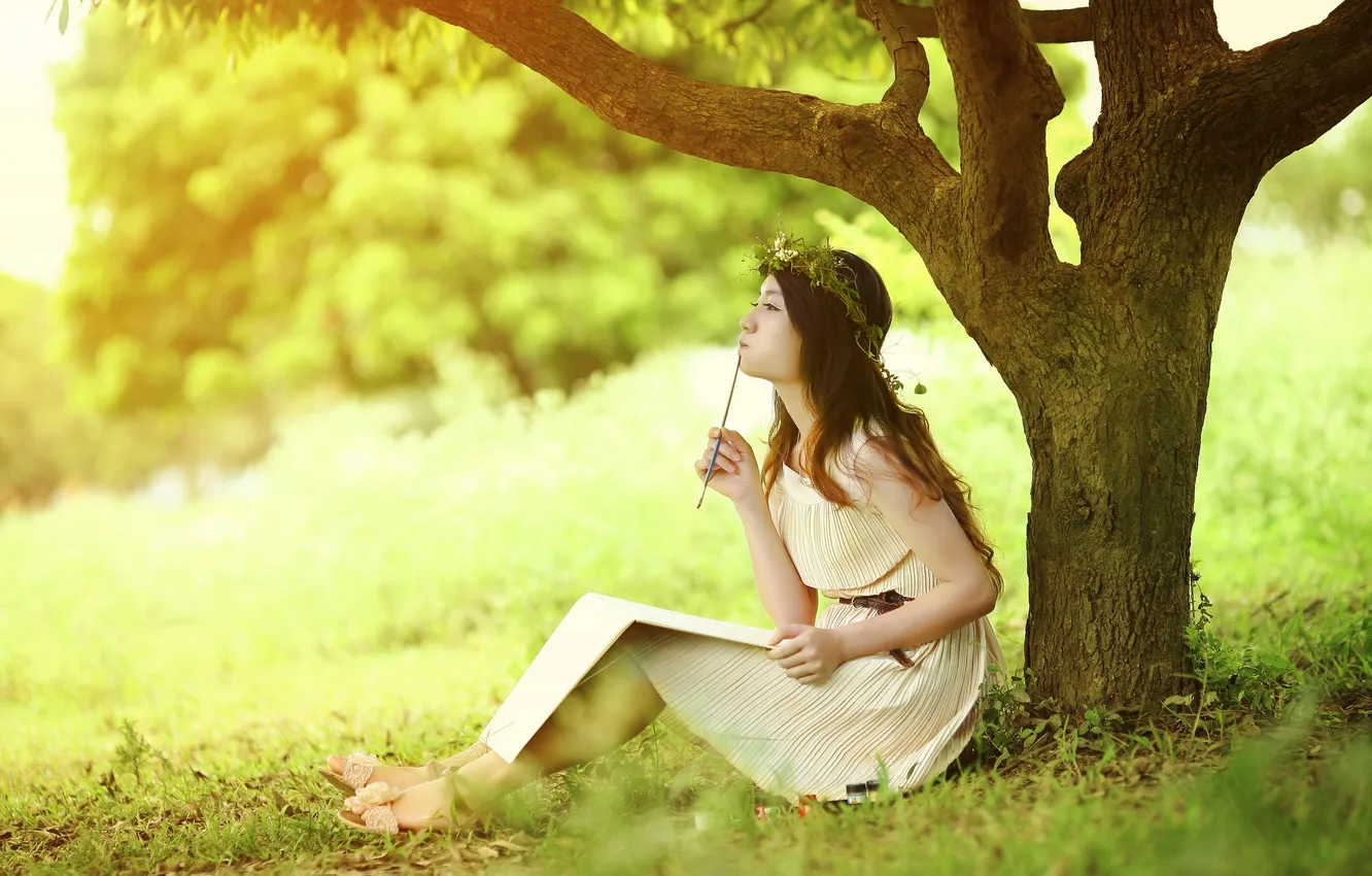 Photo wallpaper summer, girl, trees