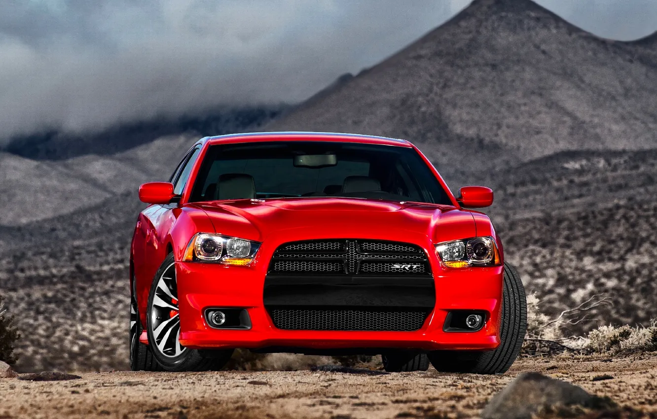 Photo wallpaper auto, red, lights, Dodge, SRT8, Dodge, Charger, the front