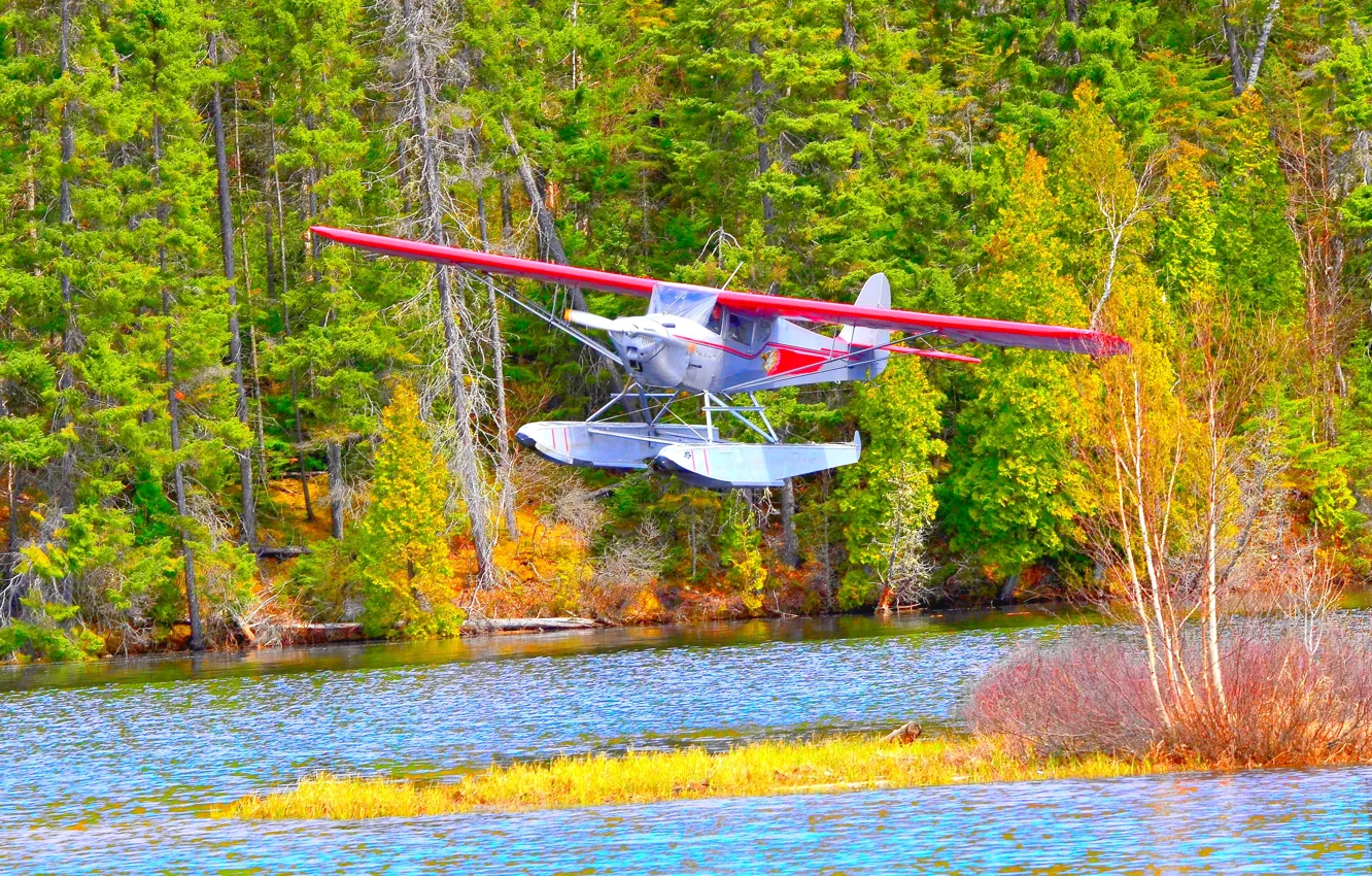 Photo wallpaper Canada, river, landscape, nature, beautiful, lake, plane, blue sky