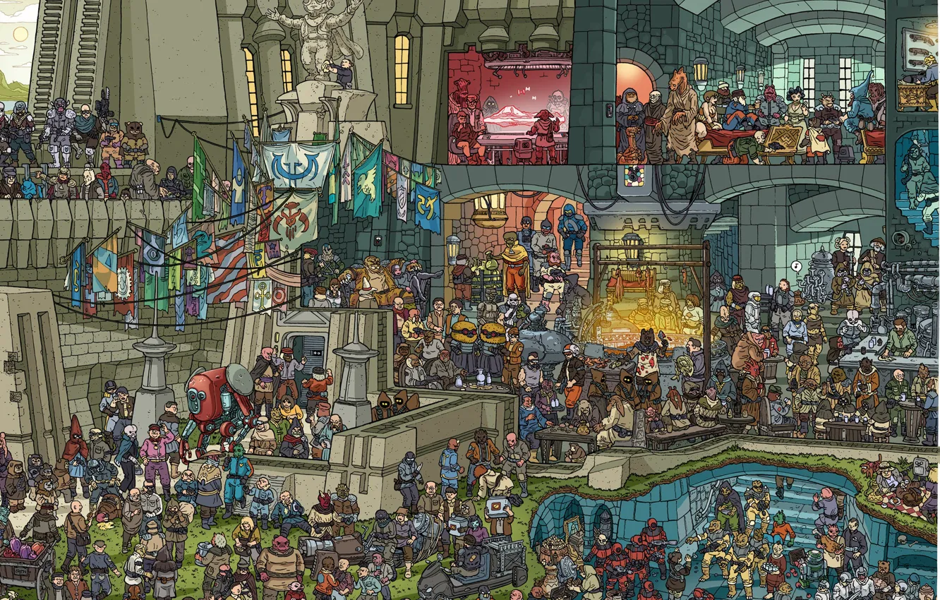 Photo wallpaper Star Wars, fantasy, Palace, art, characters, Comic Art, Line Art, Lineart