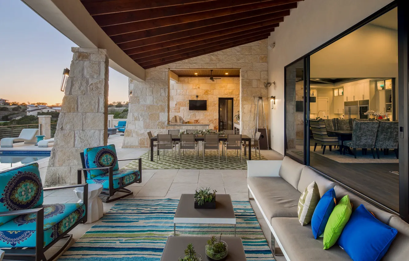 Photo wallpaper design, style, Villa, interior, pool, Austin, terrace, living room