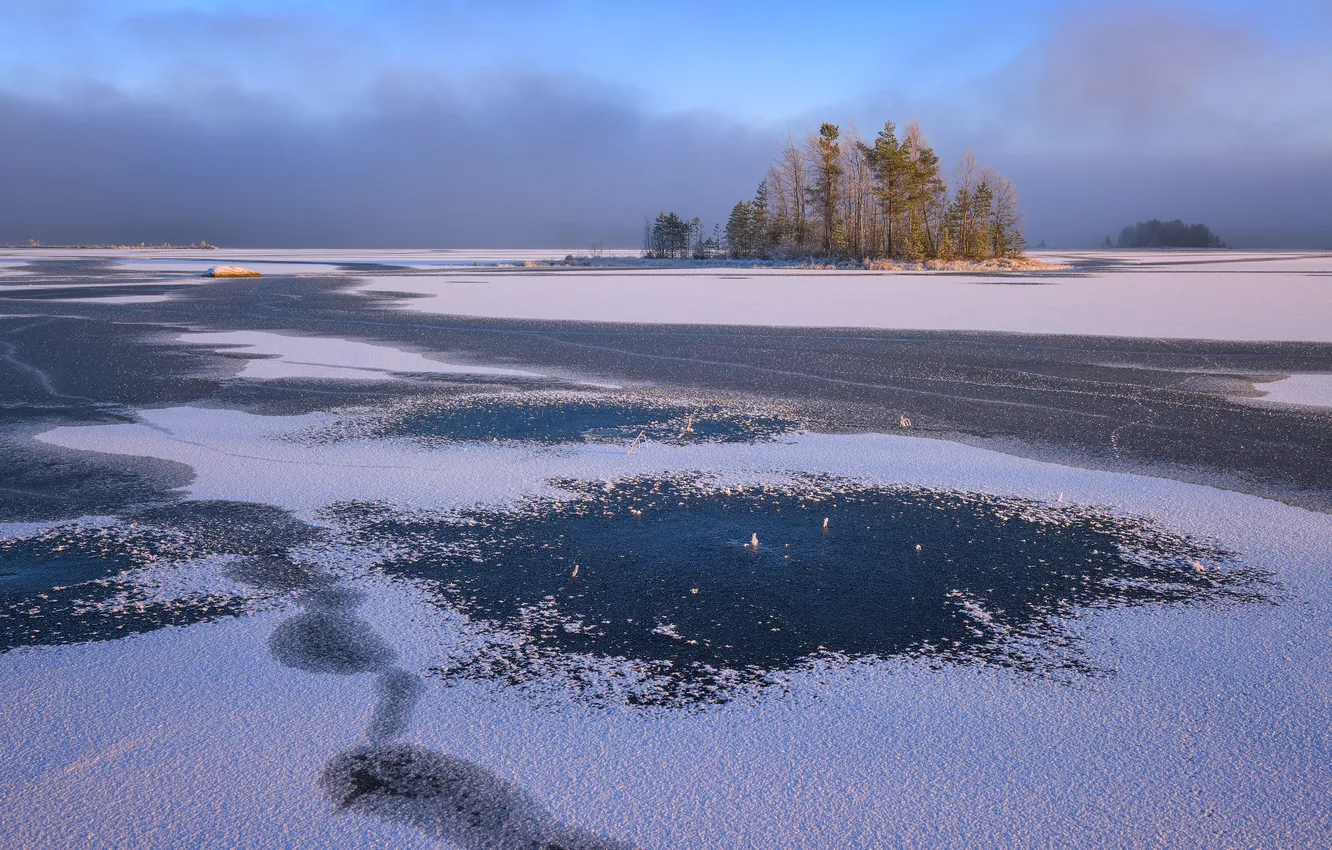 Photo wallpaper ice, snow, frozen lake