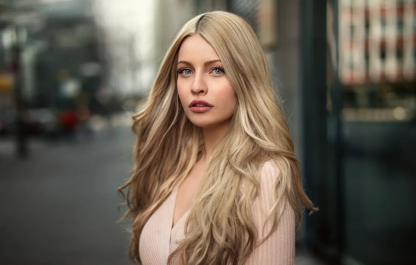Photo wallpaper look, model, portrait, makeup, hairstyle, blonde, beauty, bokeh