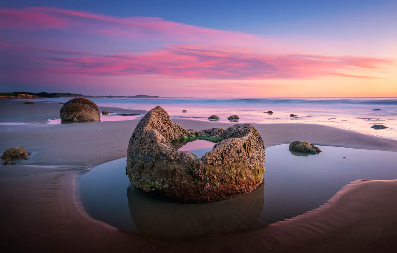 Photo wallpaper beach, water, clouds, stones, the evening, morning