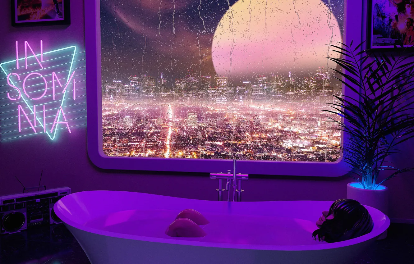 Photo wallpaper bathing, cover, Synth Wave, Insomnia, Projector