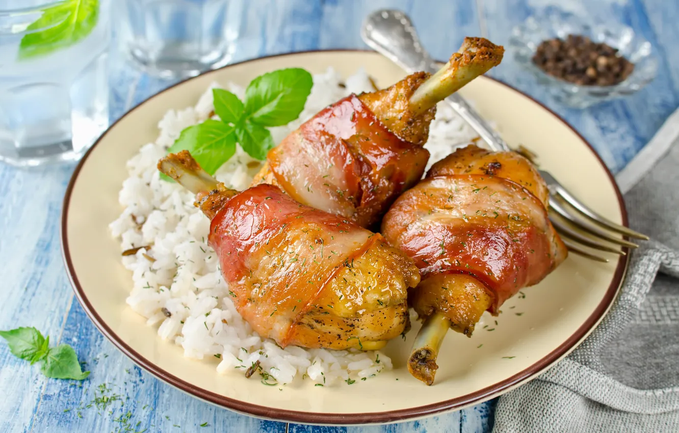 Photo wallpaper figure, bacon, chicken legs