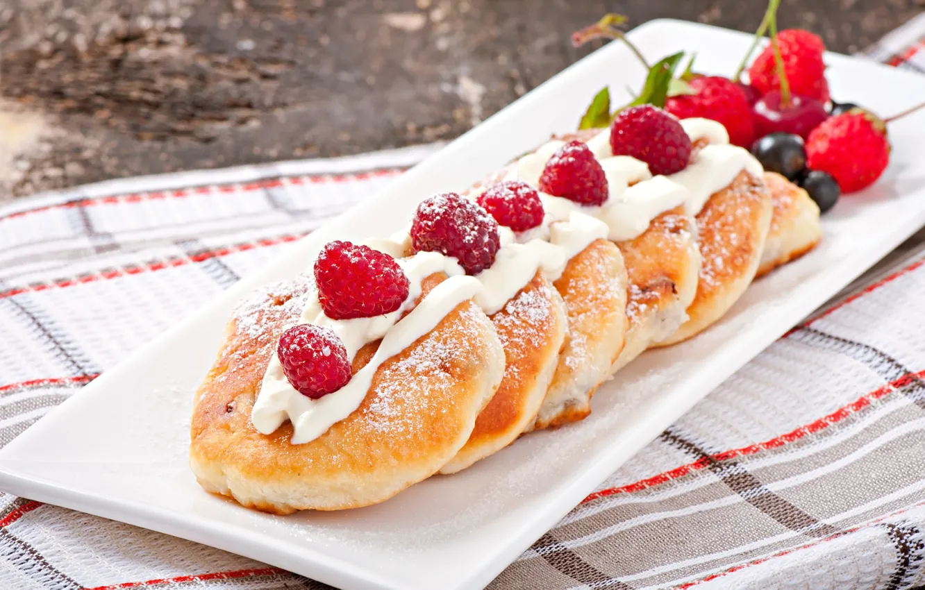 Photo wallpaper berries, raspberry, sour cream, cheesecakes