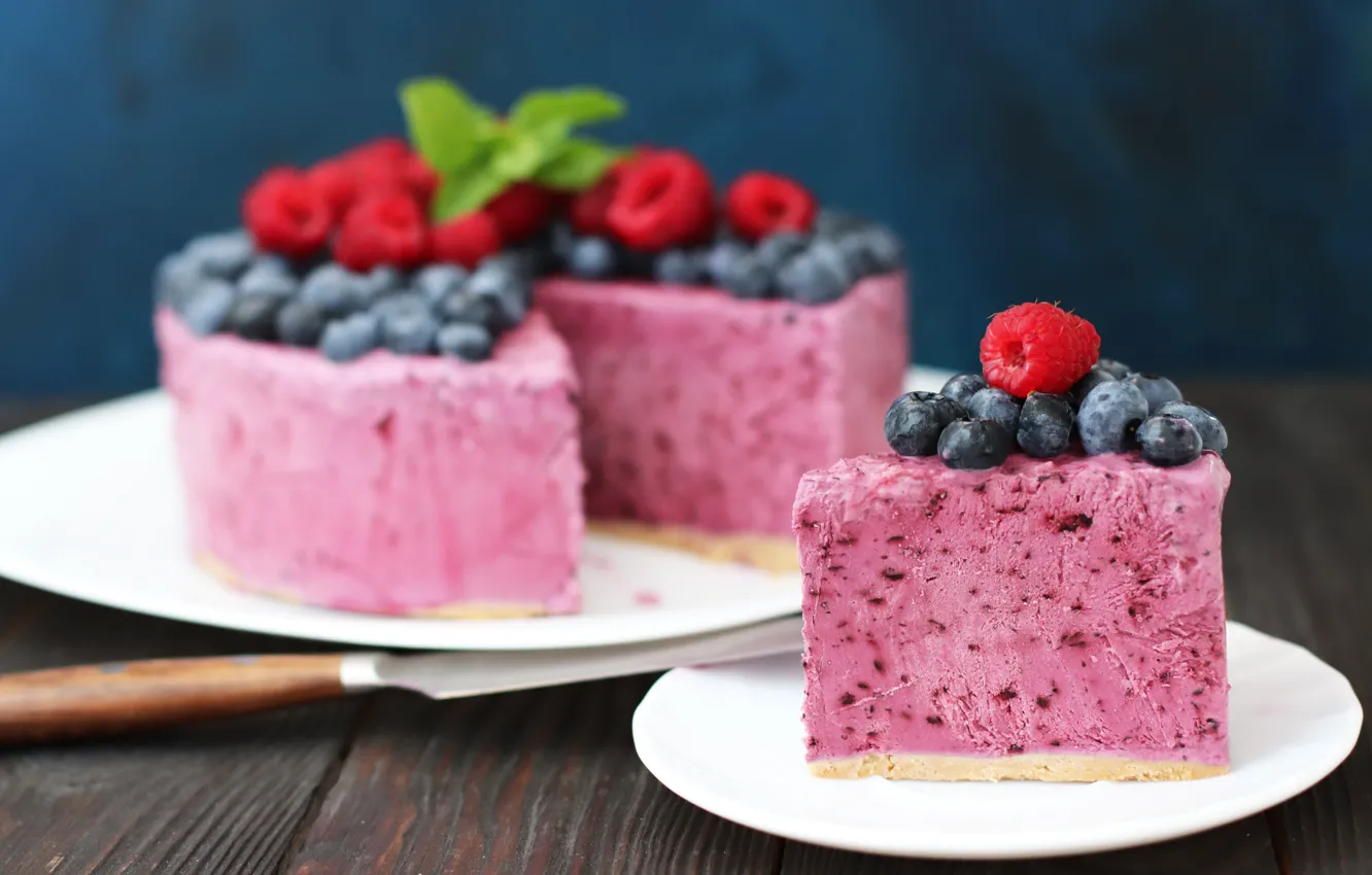 Photo wallpaper berries, blueberries, cake, cheesecake
