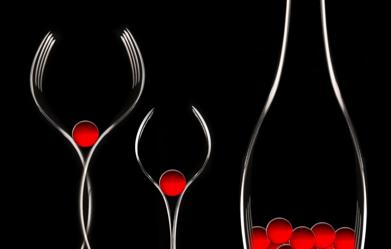 Photo wallpaper plug, black background, red balls