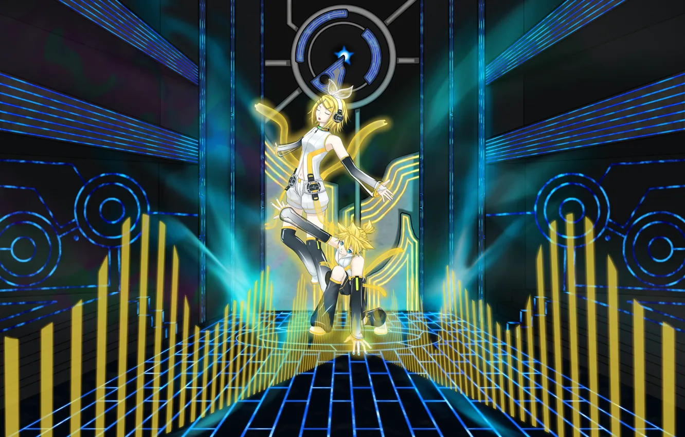 Photo wallpaper background, anime, vocaloid, two, Vocaloid, song, Kagamine Len, Kagamine Rin