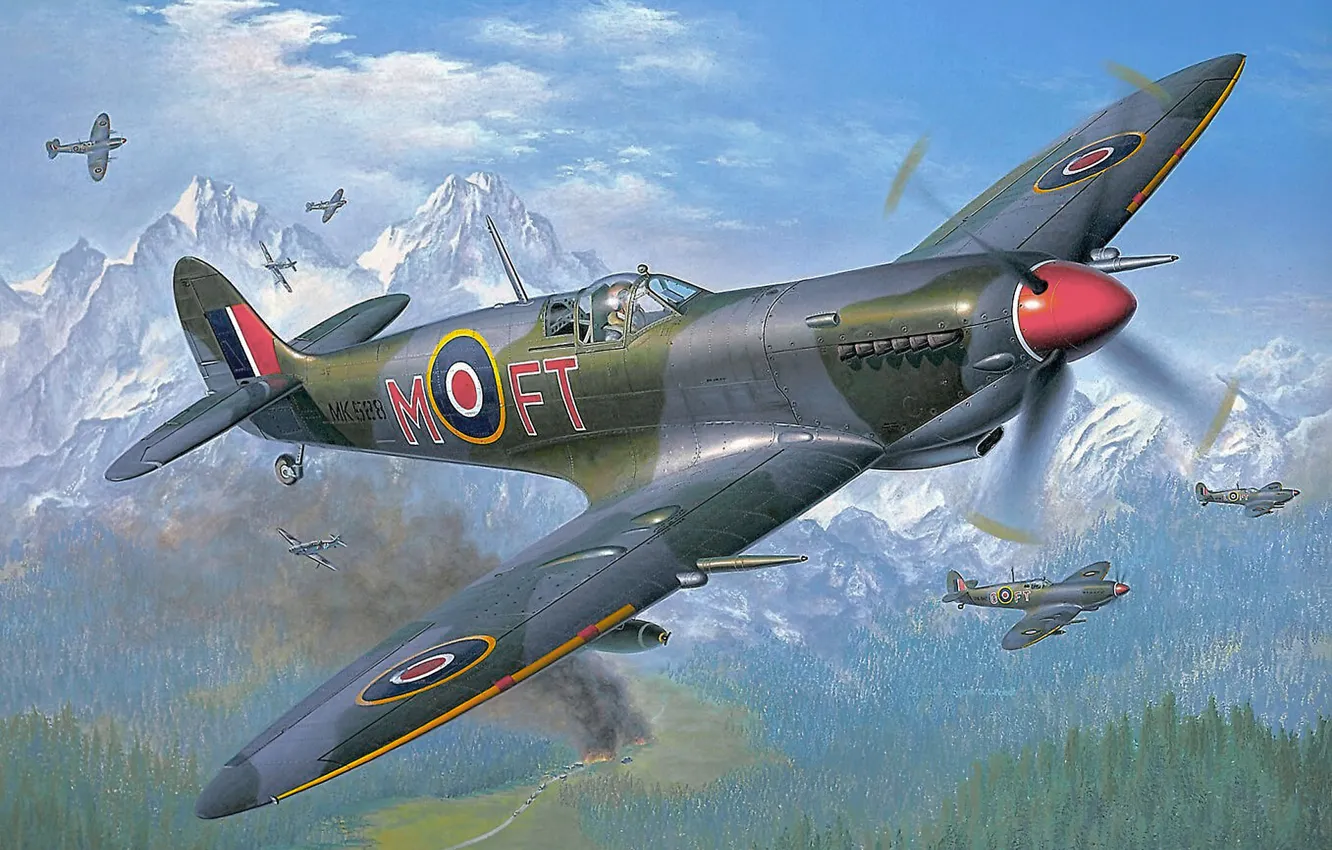 Photo wallpaper aircraft, war, airplane, Spitfire, aviation, dogfight
