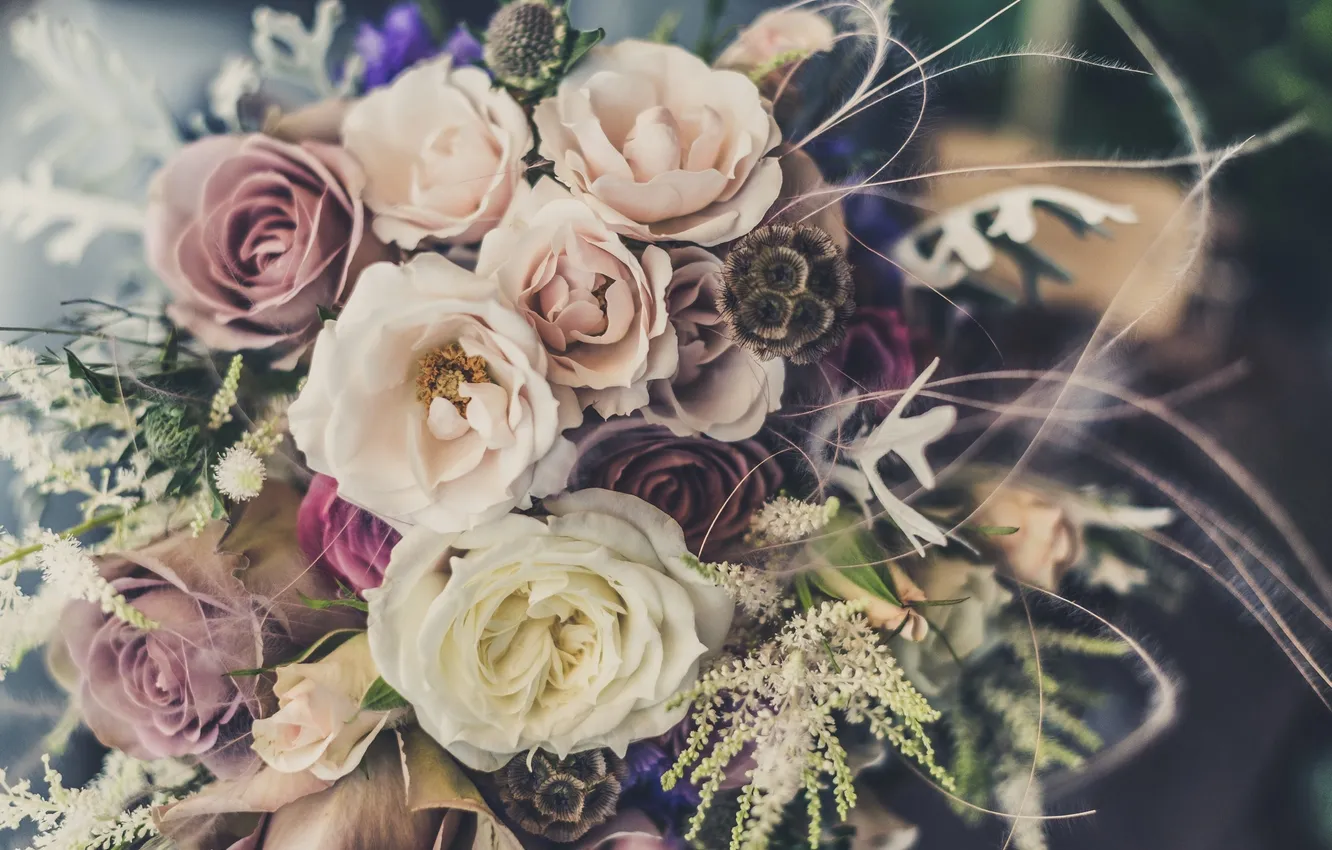 Photo wallpaper flowers, roses, bouquet