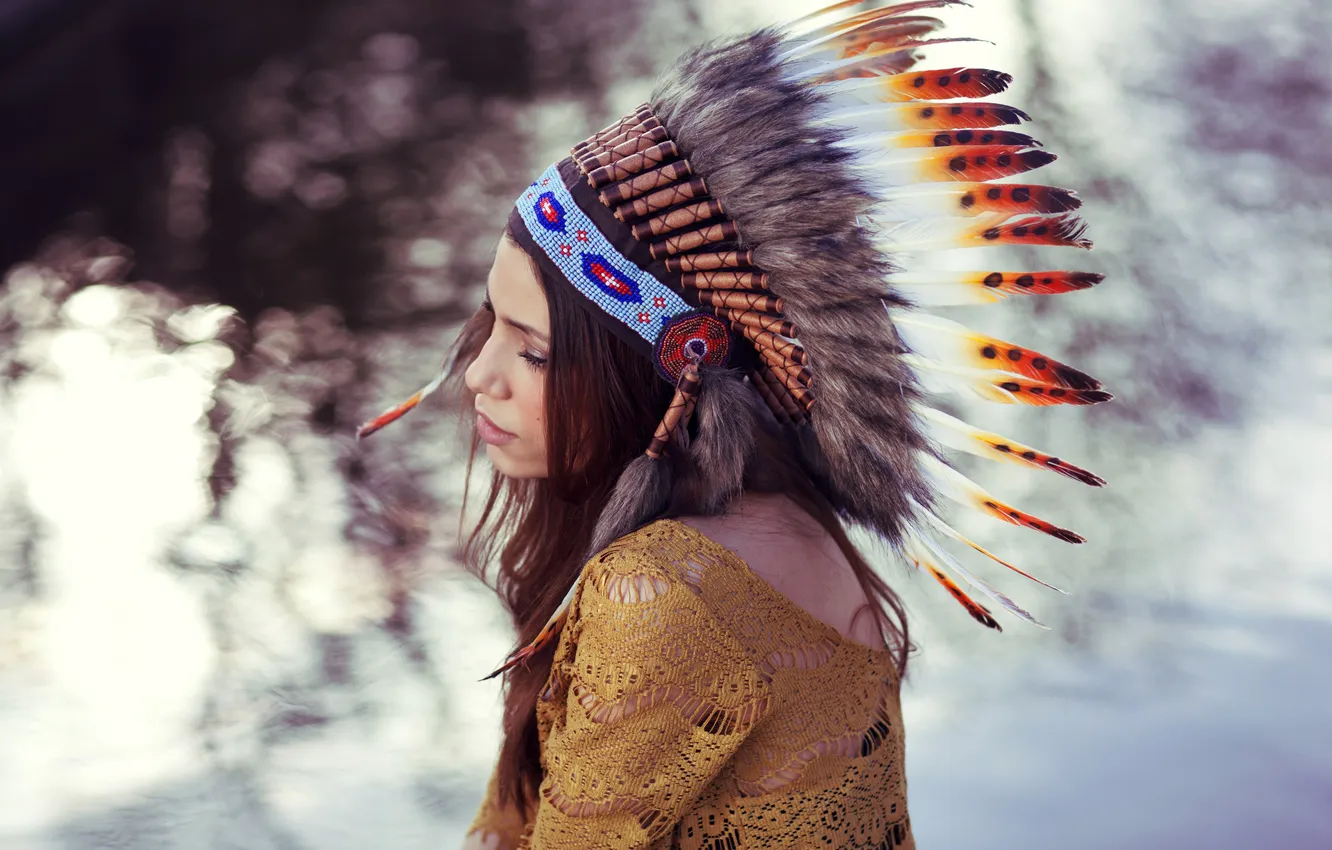 Photo wallpaper lake, sadness, lake, sadness, bokeh, bokeh, headdress, headdress