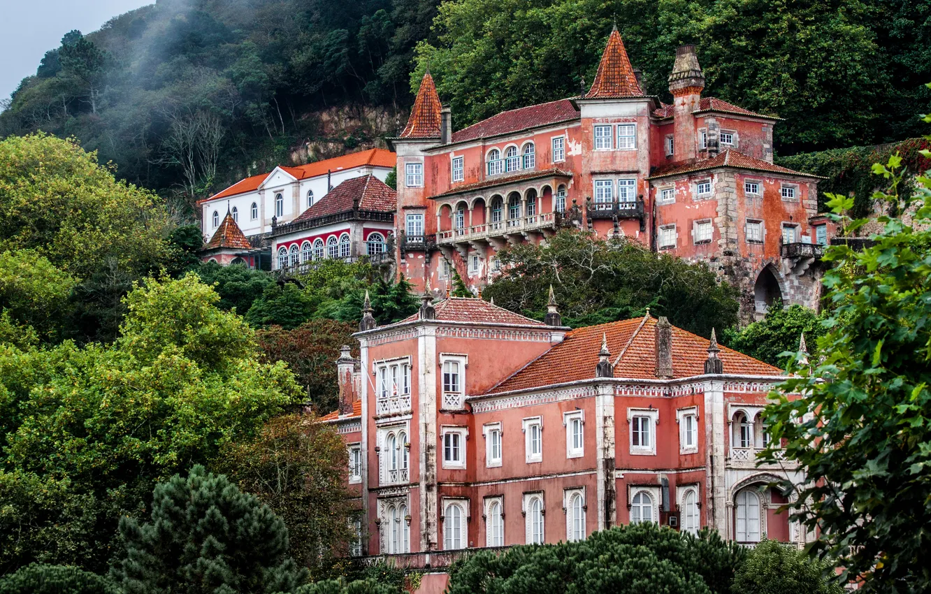 Photo wallpaper trees, mountains, home, Portugal, Palace, Sintra