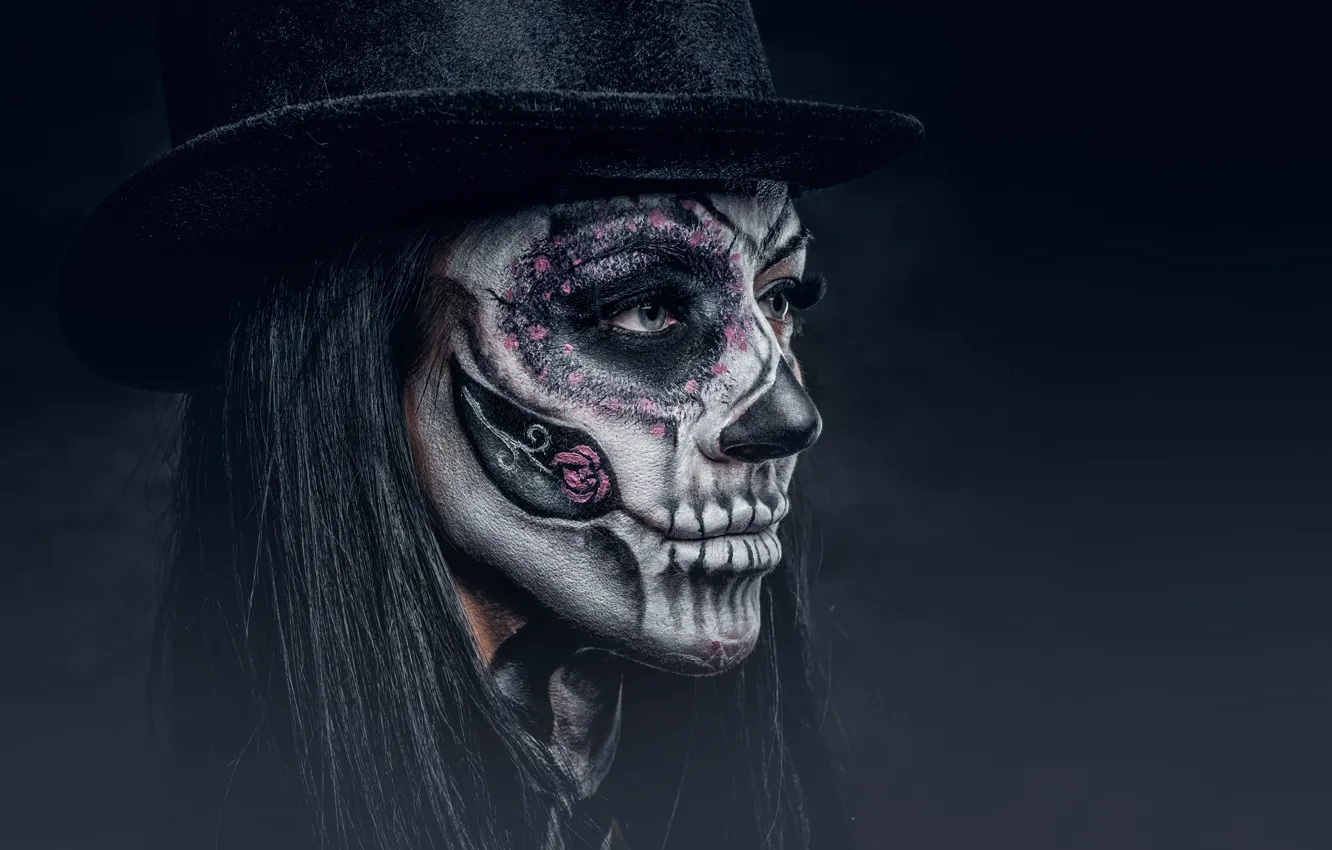 Photo wallpaper woman, makeup, hatter, day of the dead