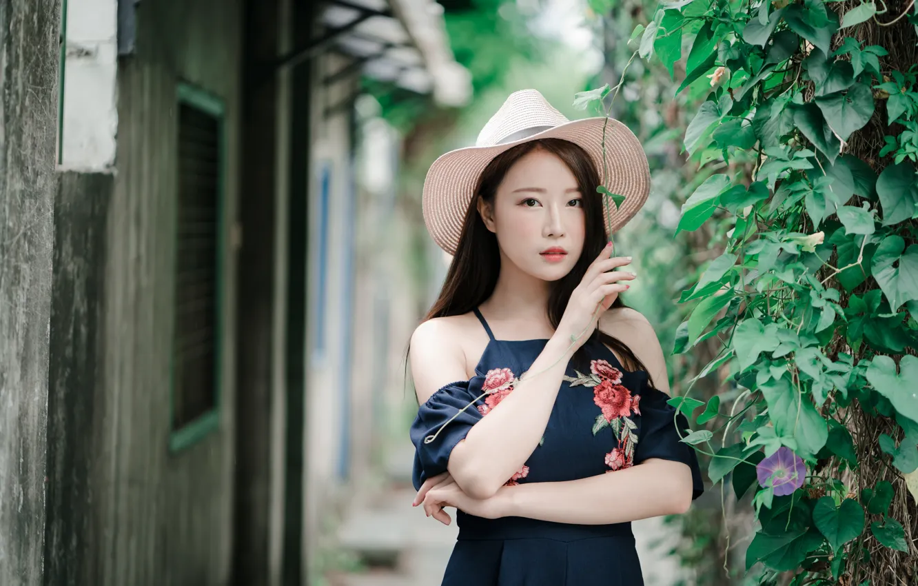 Photo wallpaper girl, pose, sweetheart, hat, Asian