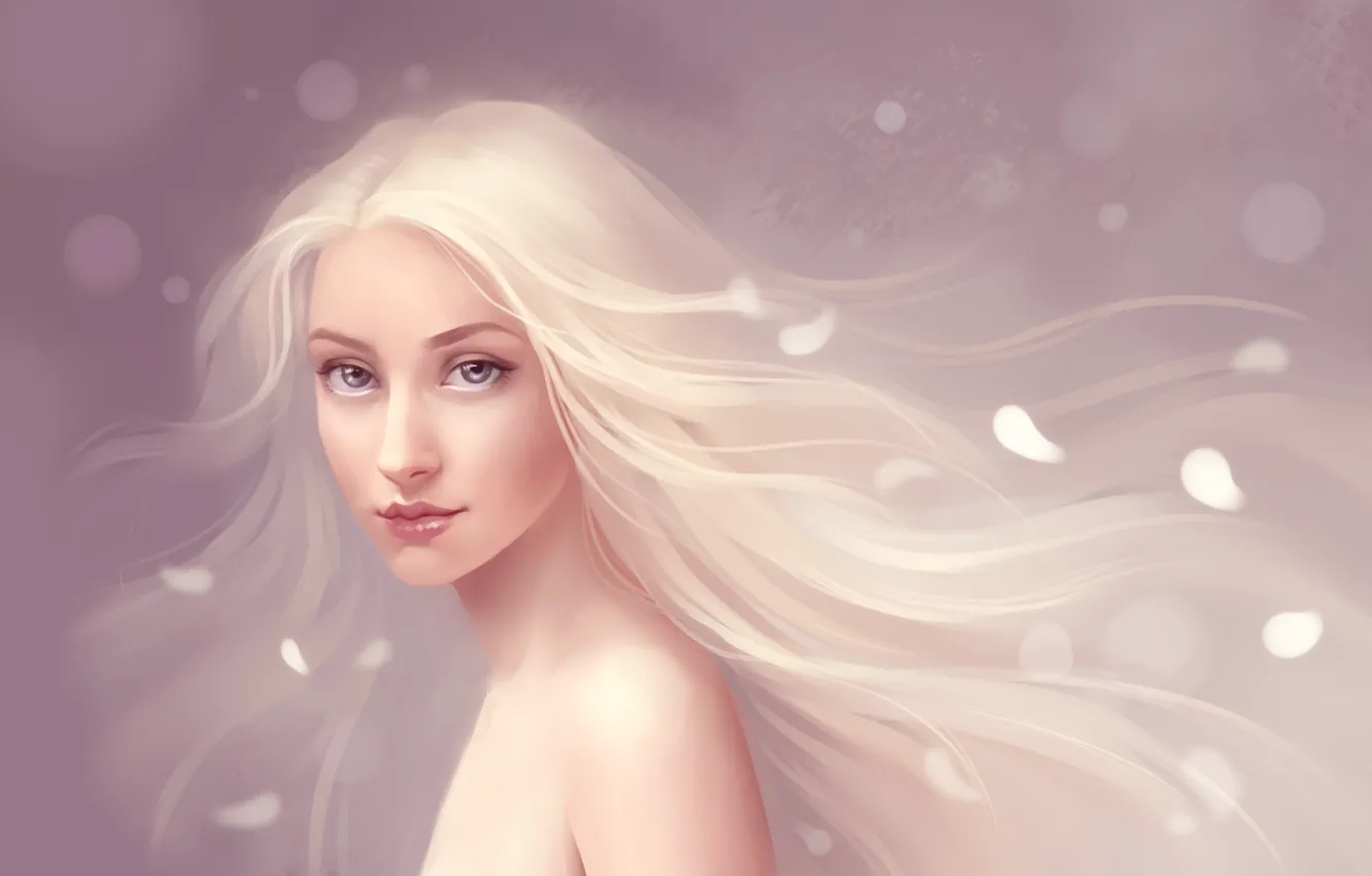 Photo wallpaper Girl, petals, white hair