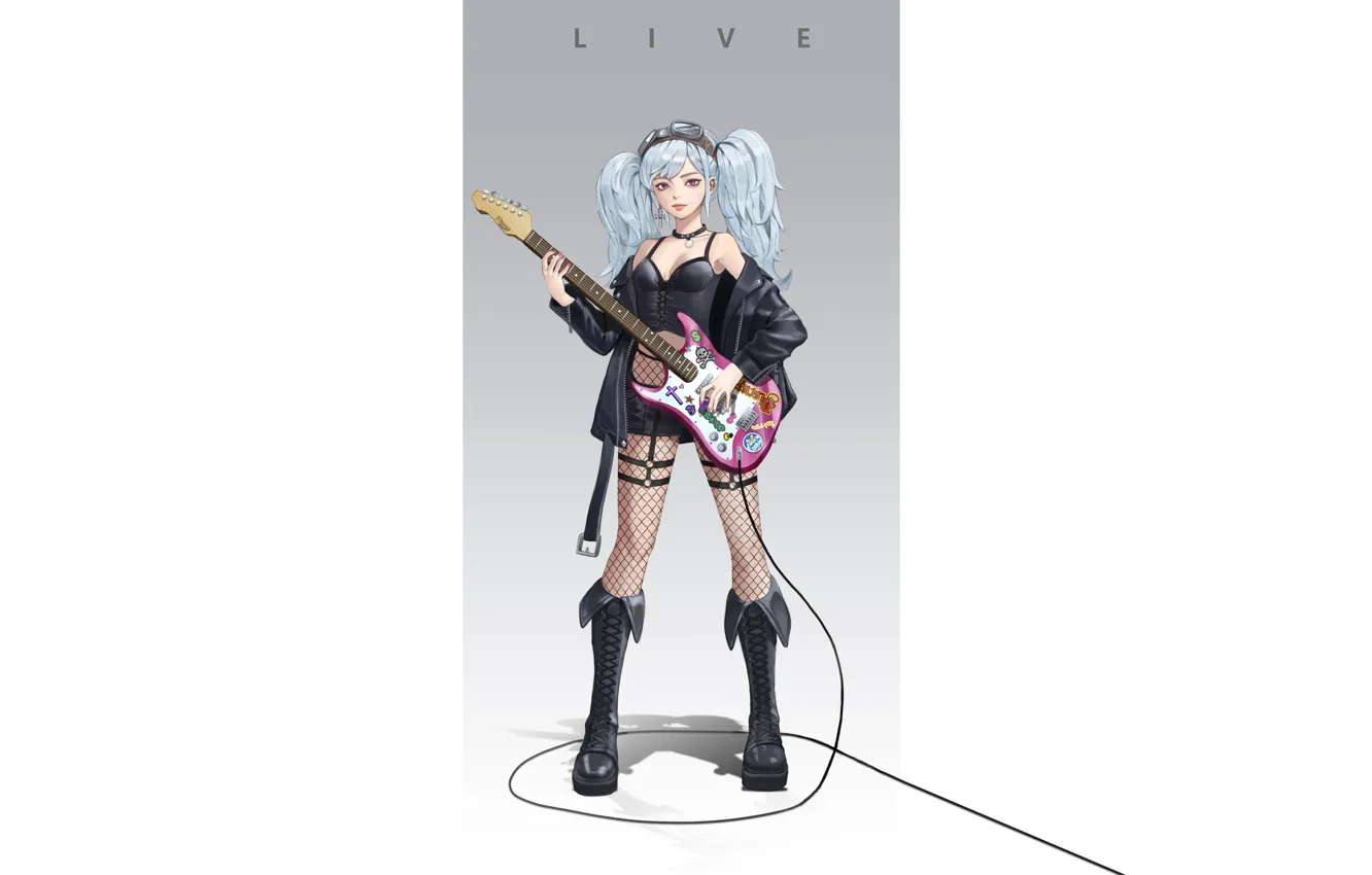 Photo wallpaper girl, guitar, Music, style, art, background, wire, Minimalism
