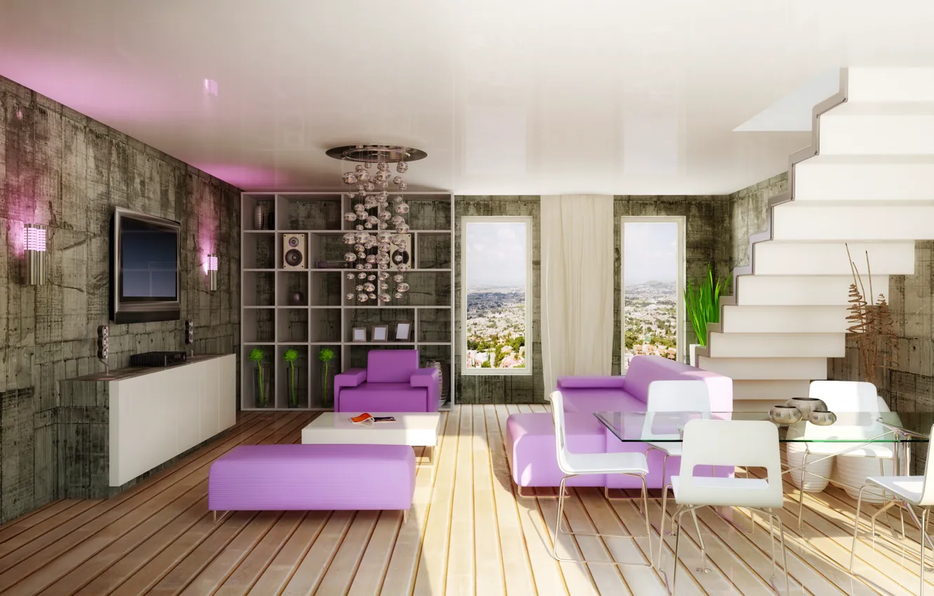 Photo wallpaper design, interior, living room, modern, dining room