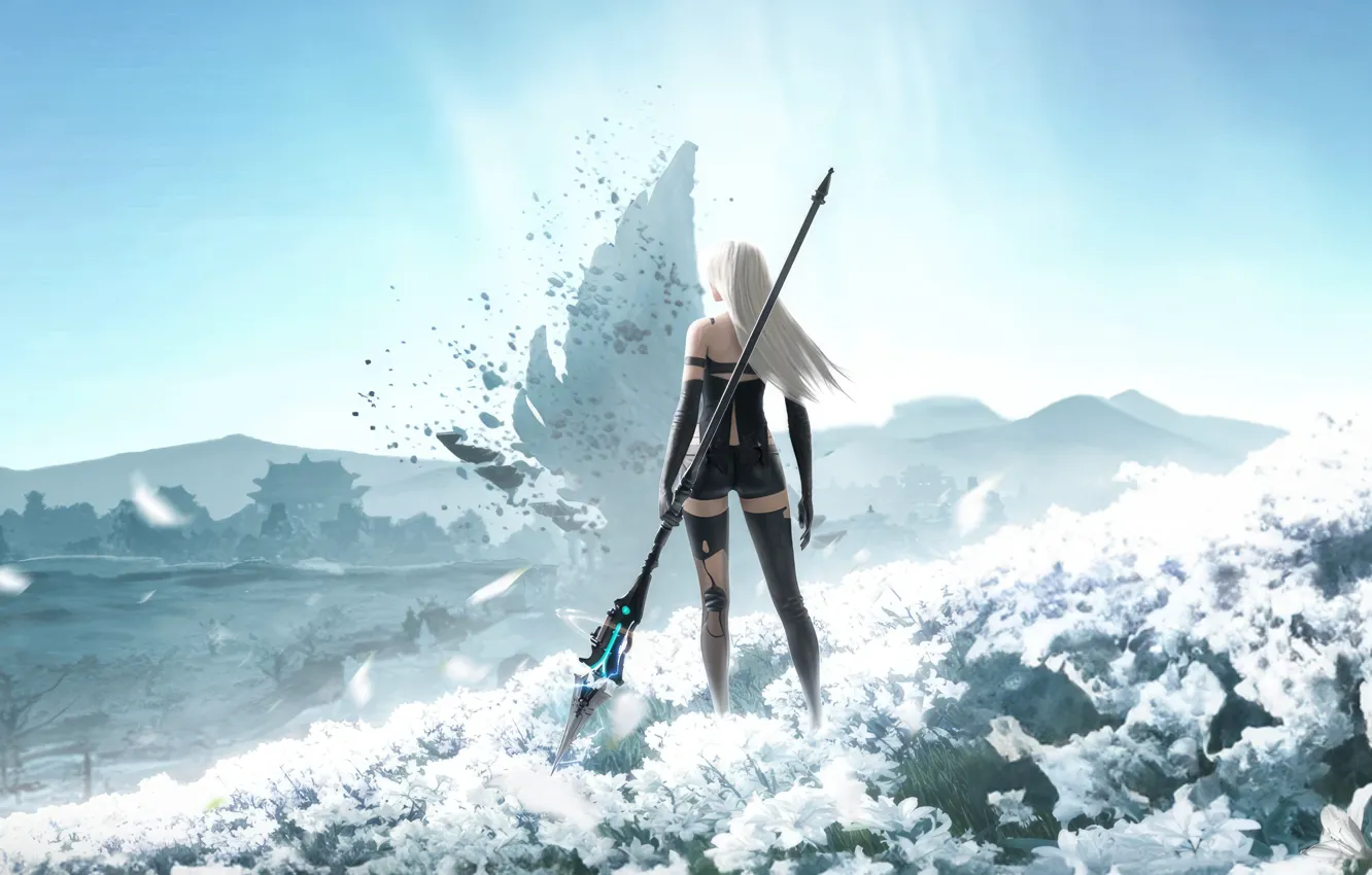 Photo wallpaper staff, white hair, Nier Automata, 2023, back, Bladepoint, Naraka
