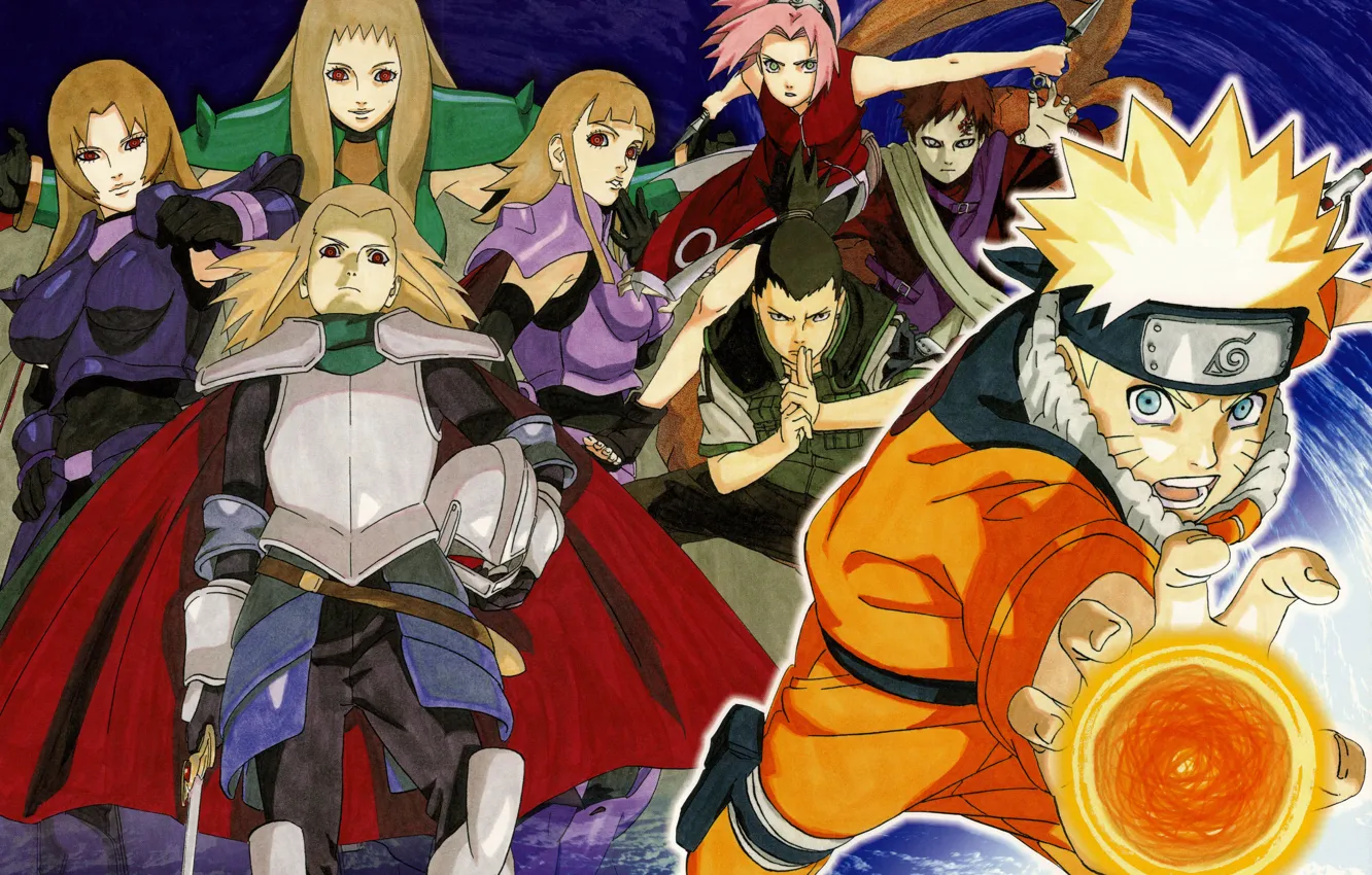 Photo wallpaper armor, cloak, Naruto, Sakura, Naruto Uzumaki, chakra, rasengan, Shikamaru