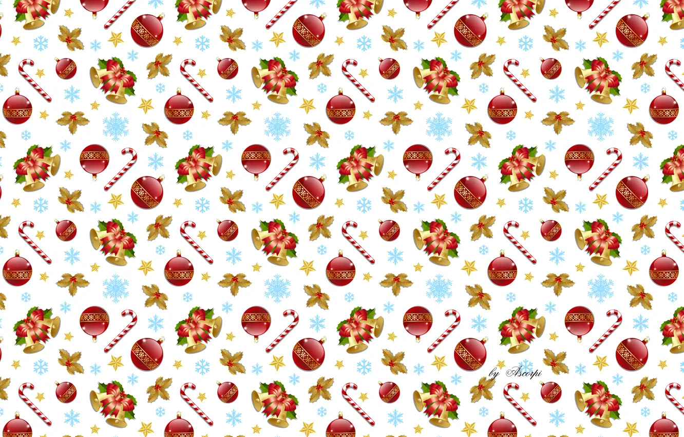 Photo wallpaper snowflakes, new year, Christmas, lollipops, bells, Christmas decorations