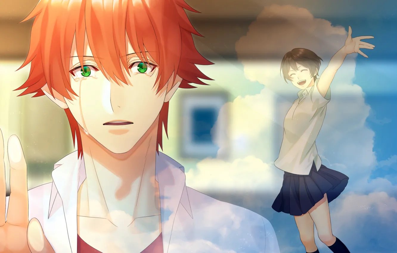 Photo wallpaper look, girl, tears, red, guy, The girl who conquered time, The Girl Who Leapt Through …