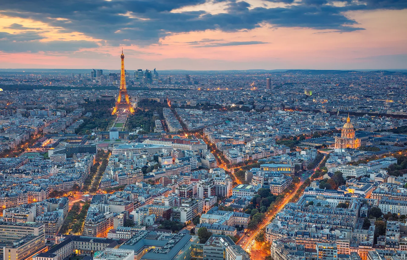 Photo wallpaper sunset, France, Paris, the evening, panorama, Paris, France