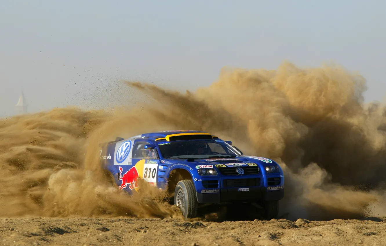 Photo wallpaper Dust, Volkswagen, Race, Touareg, Rally, Dakar, SUV, Touareg