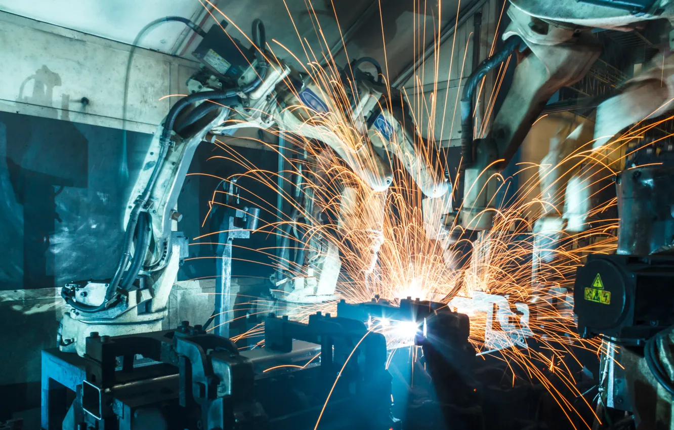 Photo wallpaper sparks, welder, Robotic