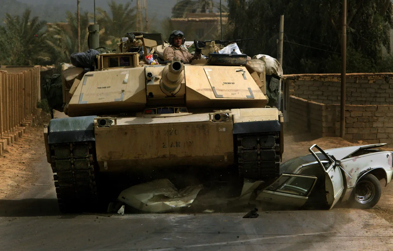 Photo wallpaper soldiers, tank, USA, Abrams