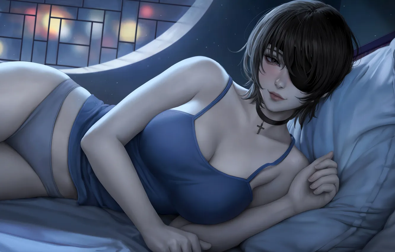 Photo wallpaper girl, sexy, lingerie, cleavage, panties, green eyes, boobs, sexy girl