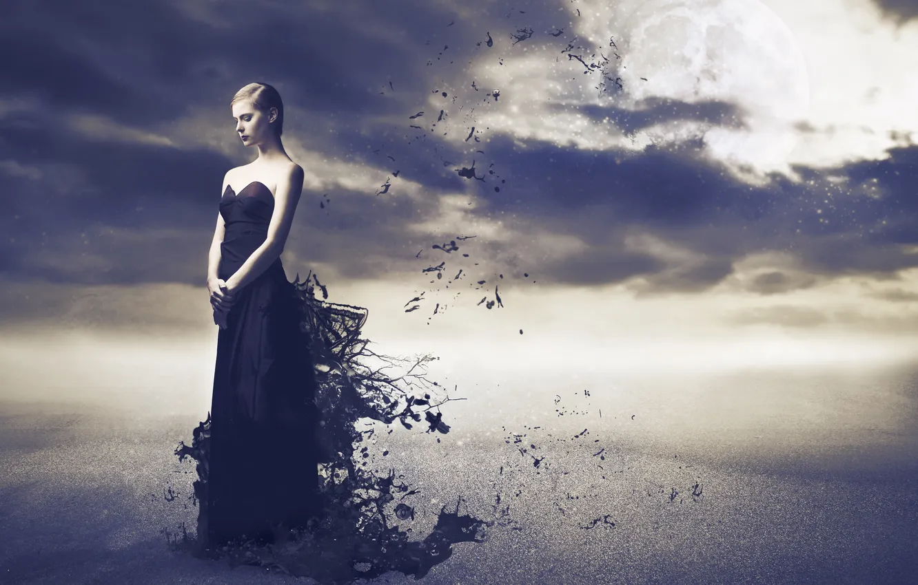 Photo wallpaper girl, squirt, creative, the moon, dress, blonde, the full moon