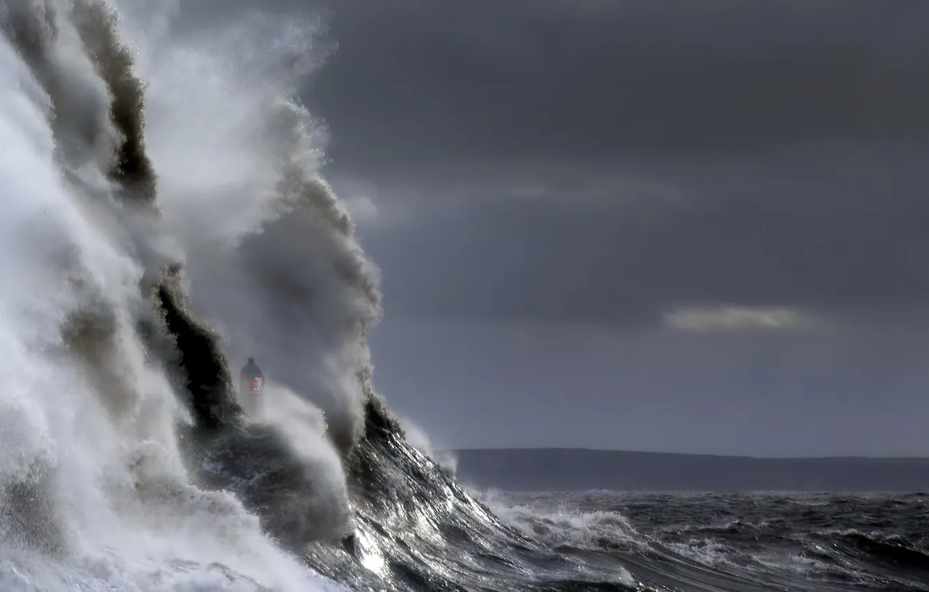 Photo wallpaper sea, wave, lighthouse