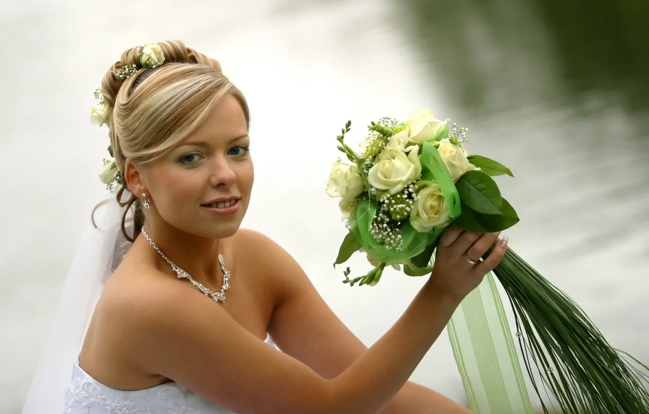 Photo wallpaper holiday, bouquet, dress, the bride, wedding
