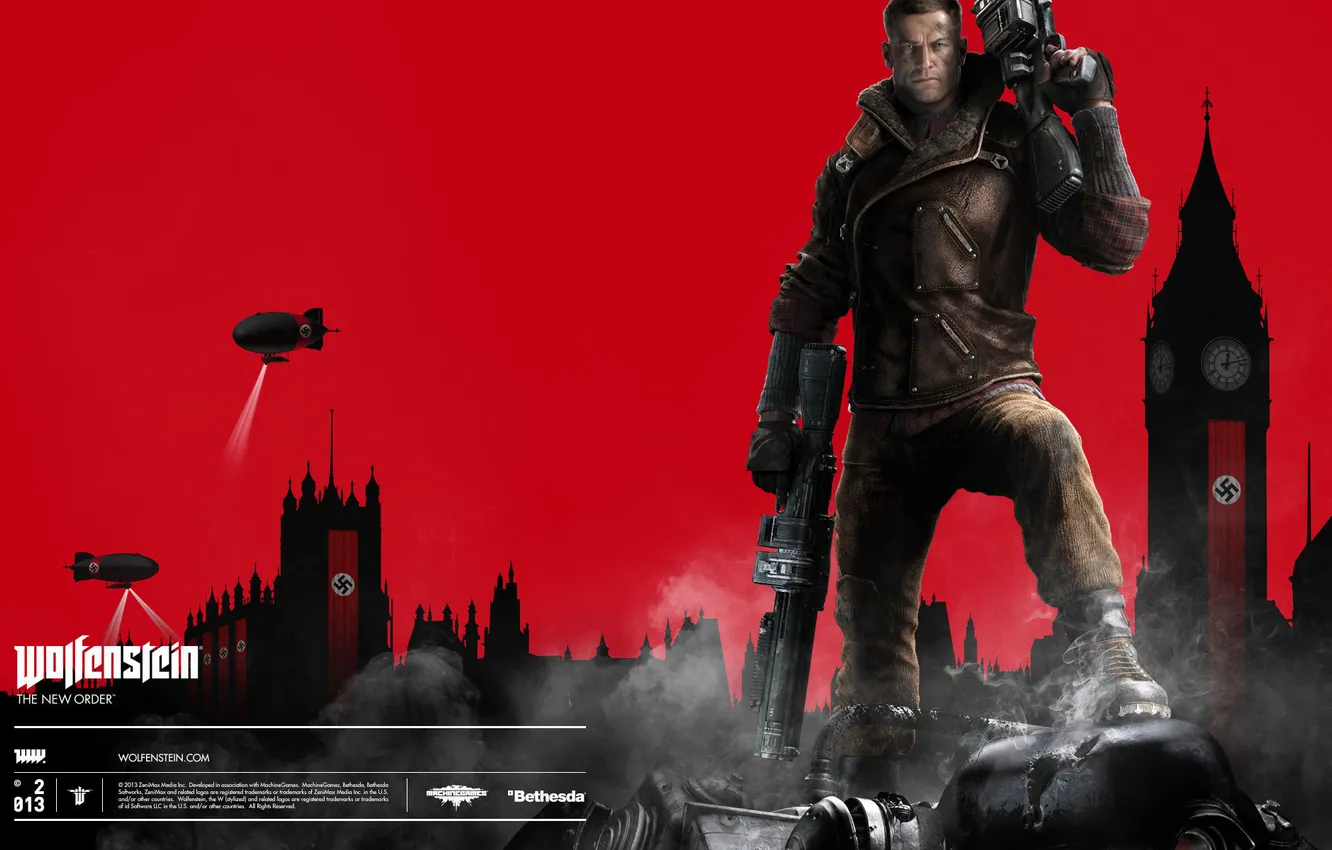 Photo wallpaper look, weapons, the airship, Big Ben, male, Big Ben, the protagonist, MachineGames