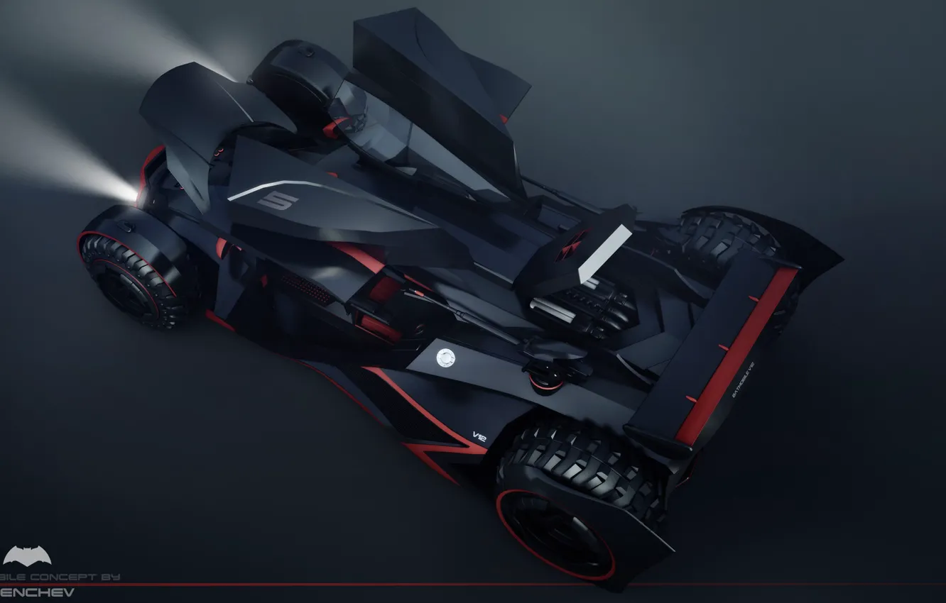 Photo wallpaper rays, car, batmobile concept