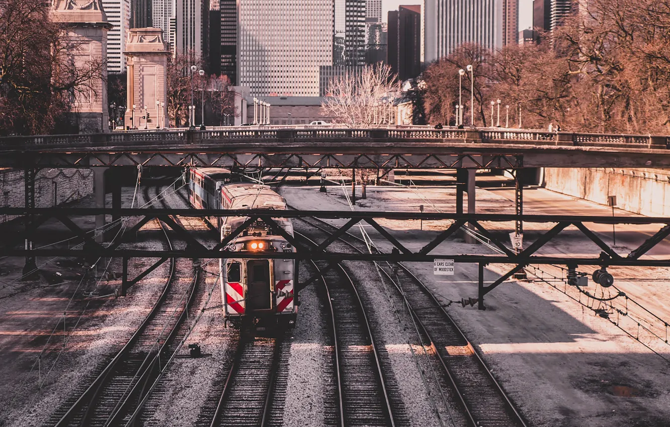 Photo wallpaper city, United States, Chicago, Illinois, train, urban, cityscape, transportation
