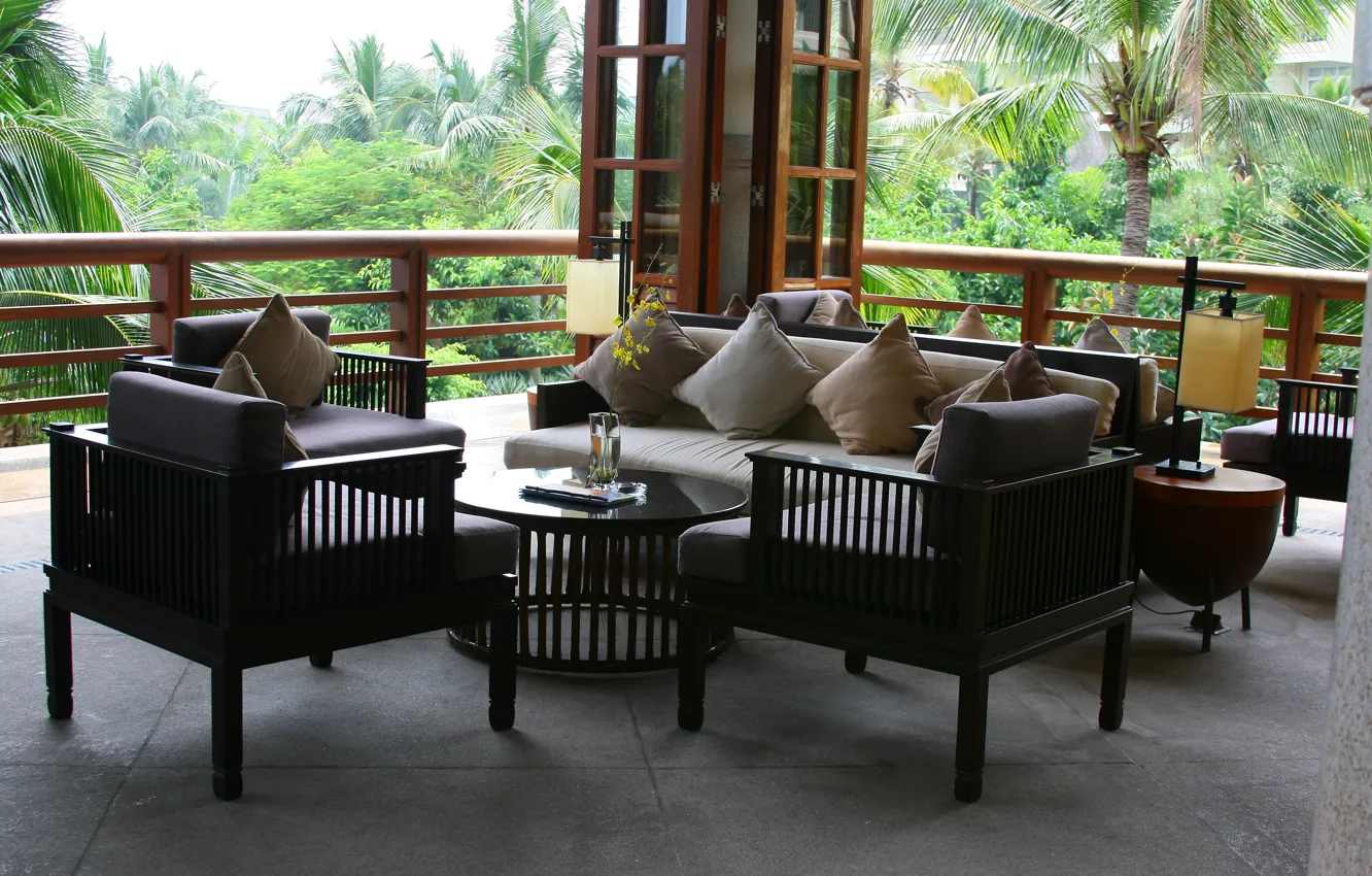 Photo wallpaper sofa, stay, Wallpaper, interior, pillow, the hotel, journey, veranda