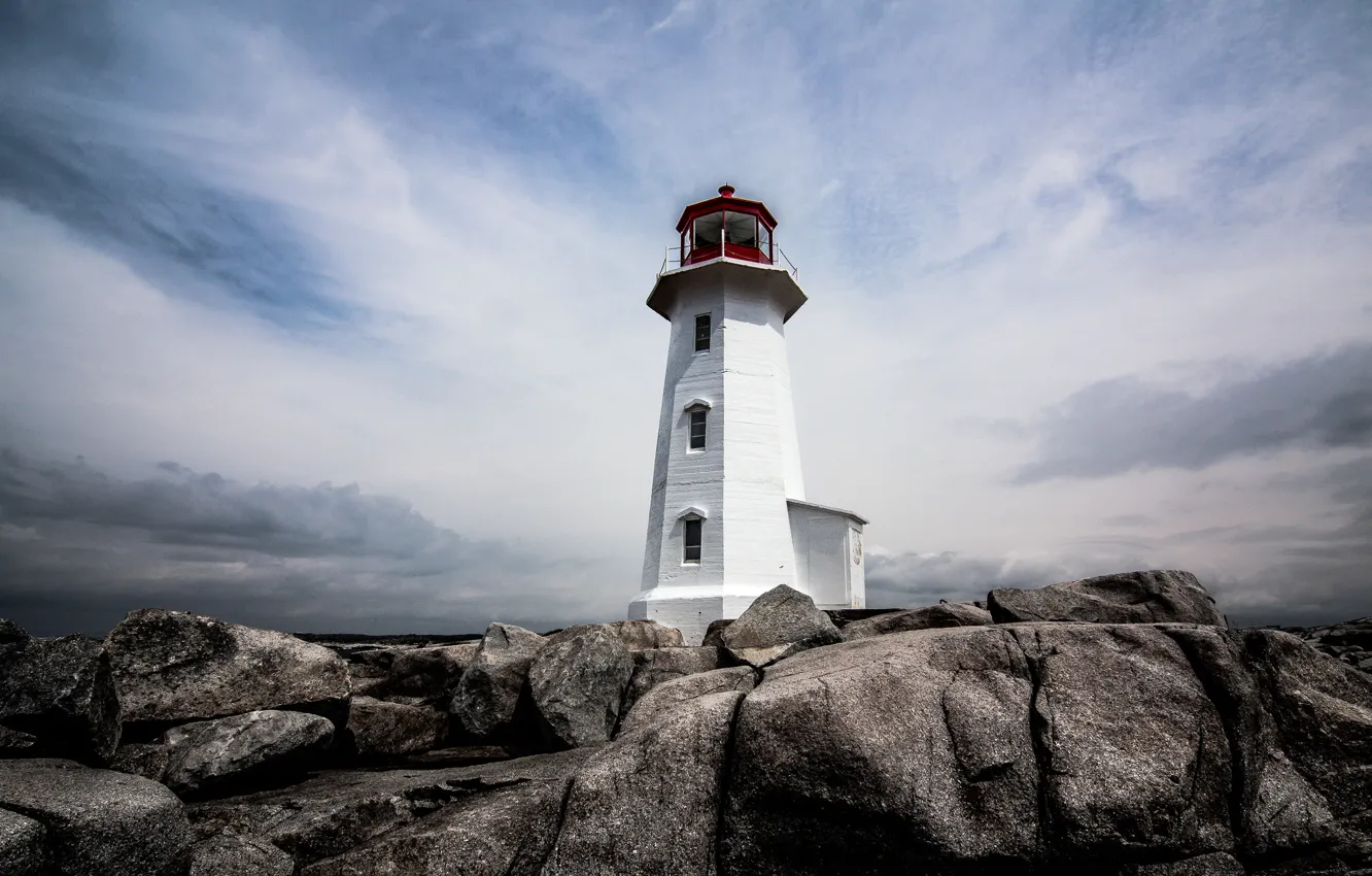 Photo wallpaper rocks, lighthouse, Canada, Nova Scotia, Nova Scotia, Peggys Cove