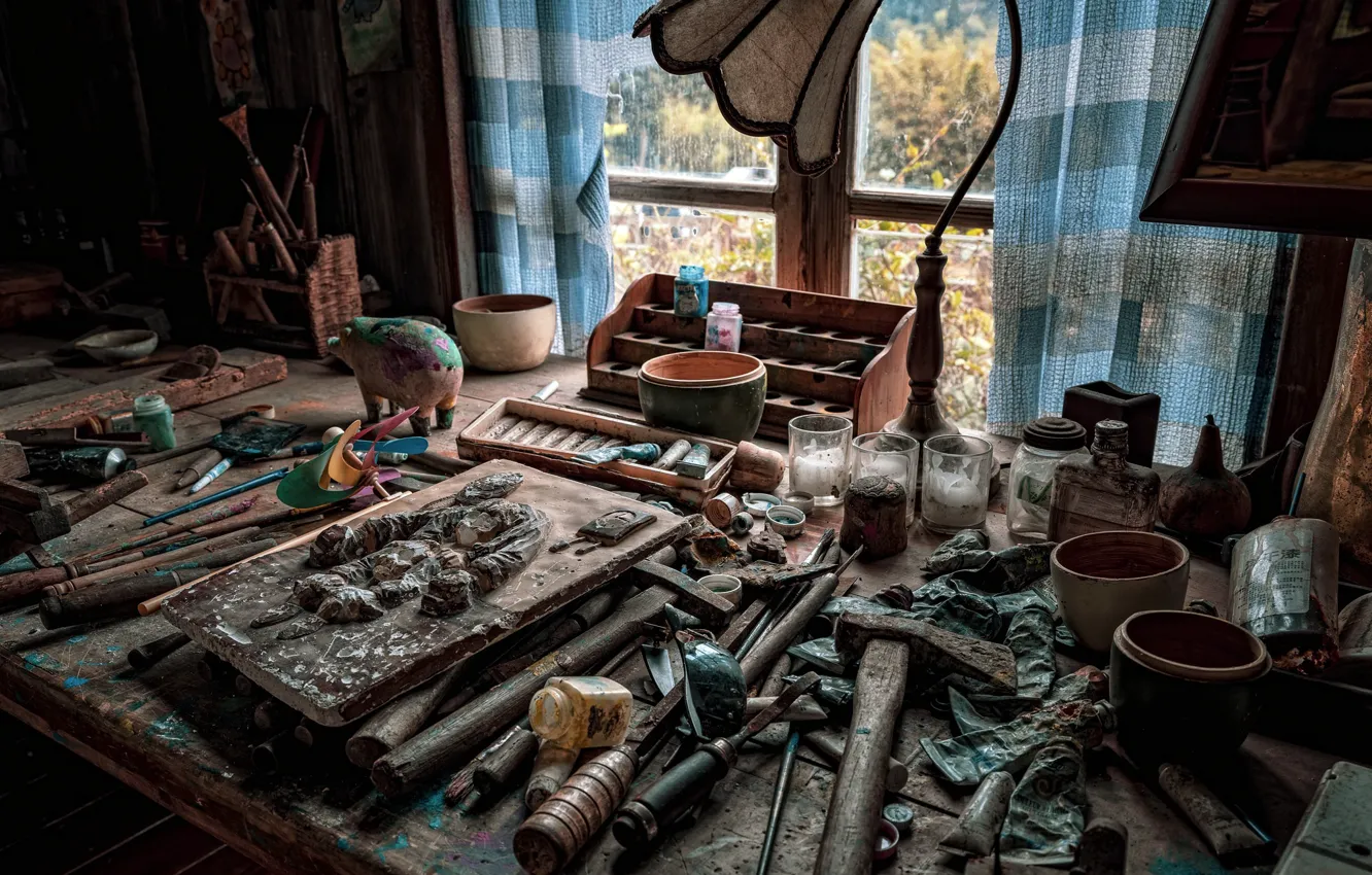 Photo wallpaper window, workshop, naturalism