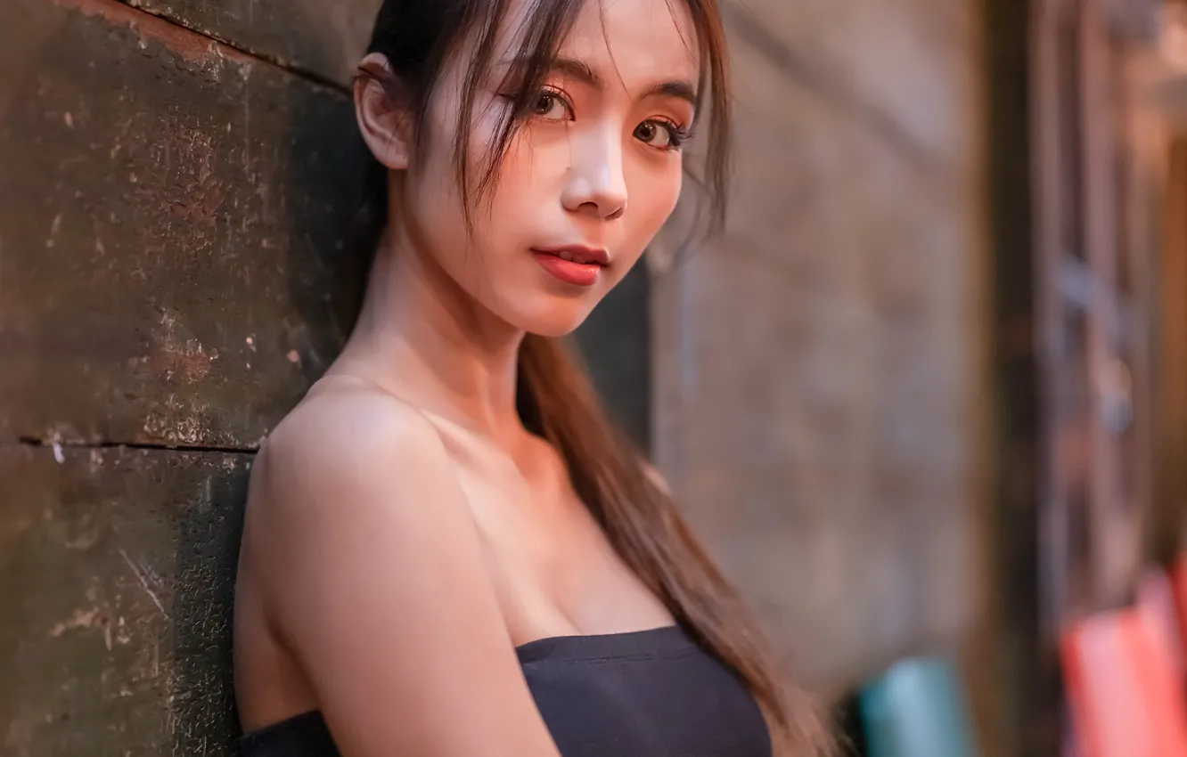 Photo wallpaper look, model, portrait, makeup, hairstyle, brown hair, Asian, posing