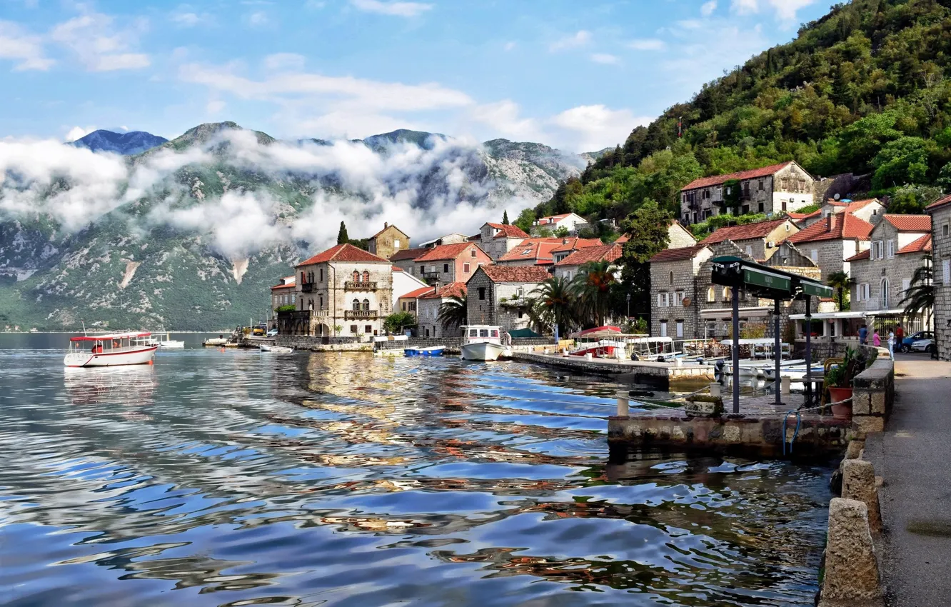 Photo wallpaper the city, lake, Perast